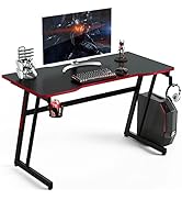 Tangkula Gaming Desk, Z Shaped Ergonomic Gaming Table Computer Desk with Adjustable Headphone Hoo...