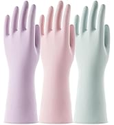 COOLJOB 3 Pairs Colorful Household Gloves with Cotton Liner &amp; Non-slip Grip, Water Resistant Reus...