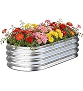 Tegarbed Galvanized Raised Garden Bed Outdoor, 4x2x1ft Metal Heavy Duty Planter Boxes for Gardeni...