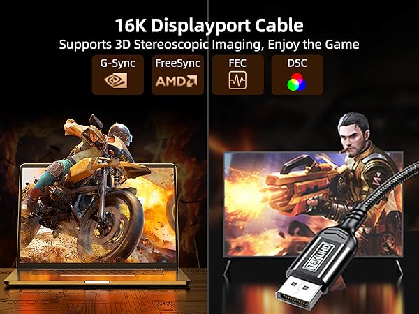 16K Displayport Cable 2.1, DP 2.1 80Gbps Cable