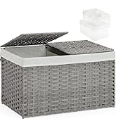SETVSON Storage Basket with Lid Woven Storage Basket with 2 Separate Lid, 17.2 Gallon (65 L) Ratt...