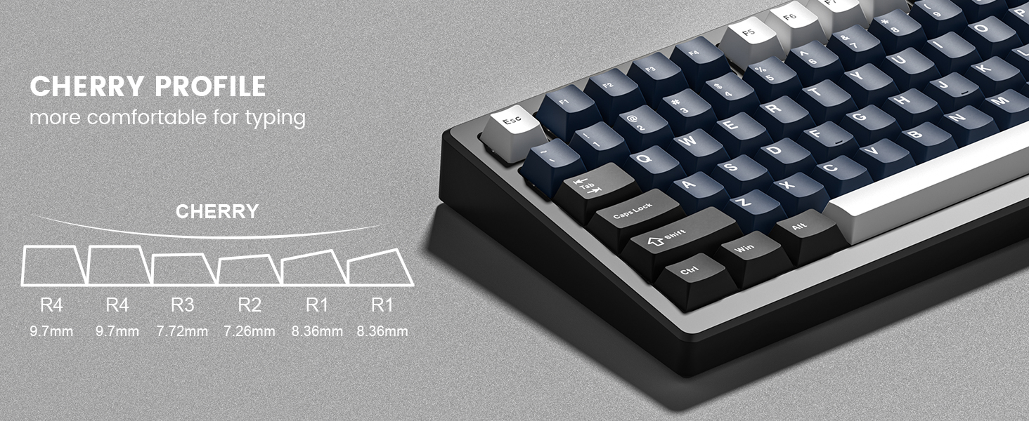 Double Shot PBT keycaps, Cherry Profile Keyboard Key cap, black blue white Custom keycaps 75 Percent
