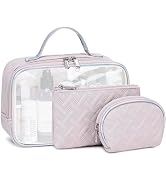 Bluboon 3 Pcs Makeup Bag Clear Travel Toiletry Bags TSA Approved Cosmetic Pouch for Girls Women W...