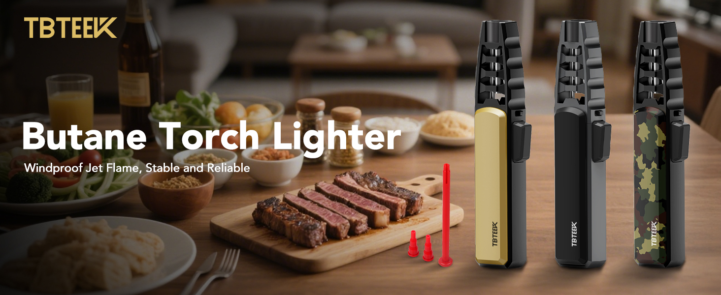 TBTeek Butane Torch Lighter - Adjustable Jet Flame Lighter, Refillable Bright Fire Blow Torch