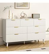 Tradare White Dresser for Bedroom, 7 Drawer Dresser with Gold Metal Handles, Wood Modern Dresser ...