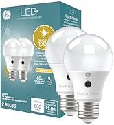 GE LED+ A19 Dusk to Dawn LED Light Bulbs, Automatic On/Off Outdoor Security Light, Soft White (2 ...