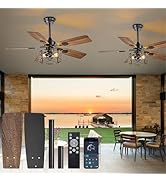 Depuley 42in Ceiling Fans with Lights: 2 Pack Black Walnut Caged Ceiling Fan with Remote - Farmho...