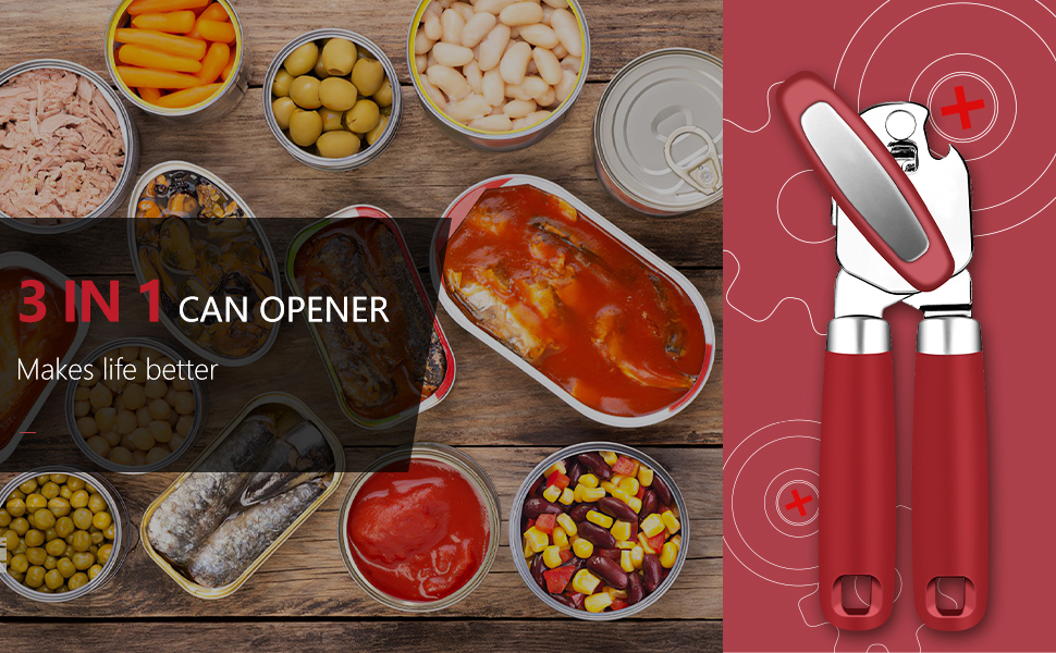 OUTWAY Can Opener, Professional 3-In-1 Multifunctional Manual Can Openers Bottle Opener