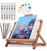 Falling in Art Easel Set Adjustable Table Easel Starter Kit with Acrylic Painting Tubes, Canvas P...