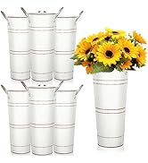9 Inch High Galvanized French Bucket Vase with Handle 6Pcs White Metal Farmhouse Flower Vases Ide...