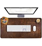 ELIZO Leather Desk Pad Real Leather Desk Mat Thick (3mm) Double Layer (31x15.6) Cover Blotter Des...