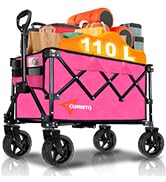 Collapsible Wagon Cart with Wheels, Heavy Duty Foldable Wagon Cart with 260lbs Weight Capacity, U...