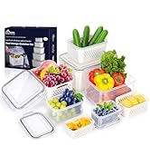HOTEC 5-Pack Large Fruit Storage Container with Removable Colander, Dishwasher &amp; microwave safe L...