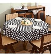 Round Vinyl Tablecloth with Flannel Backing Waterproof Oil-Proof PVC Table Cloth Stain-Resistant ...