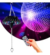 Disco Ball Motor Light with Remote: Rechargeable Battery Operated Rotating Hanging Mirror Ball Sp...