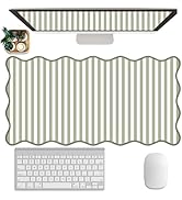 Scalloped Desk Mat Extended Large Cute Striped Mouse Pad Big Desk Pad XXL Aesthetic Stripe Mousep...