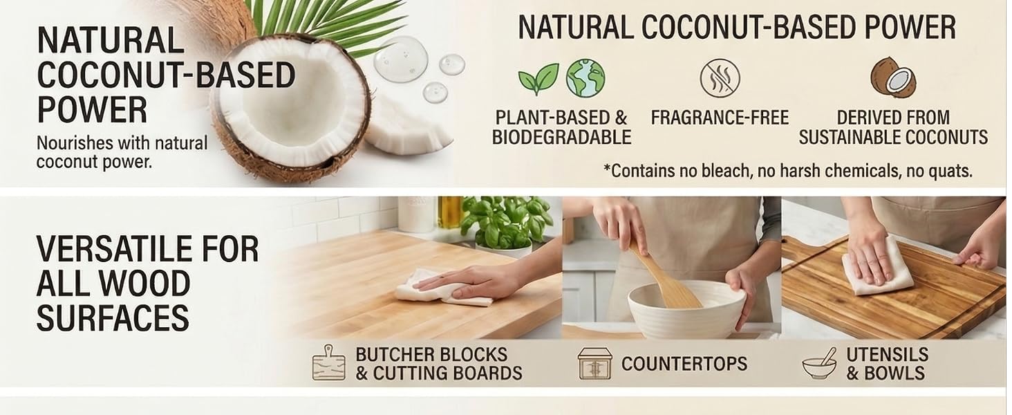 Natural coconut based cleaner and versatiles for all wood surfaces