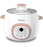 Tianji Electric Stew Pot, Ceramic Soup Porridge Cooker, Slow Cookers with Lid, 1L, White