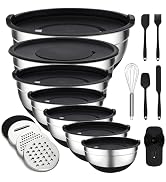 Unokit Mixing Bowls with Lids Set - 7 Pcs Stainless Steel Mixing Bowls with 3 Grater Attachments,...