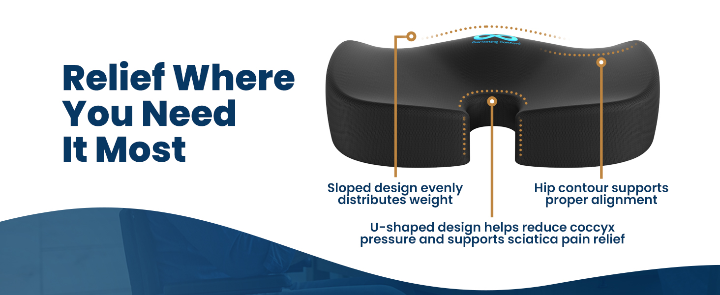 Memory Foam Seat Cushion Office Chair Car Ergonomic Accessories Tailbone Pain Relief Sciatica