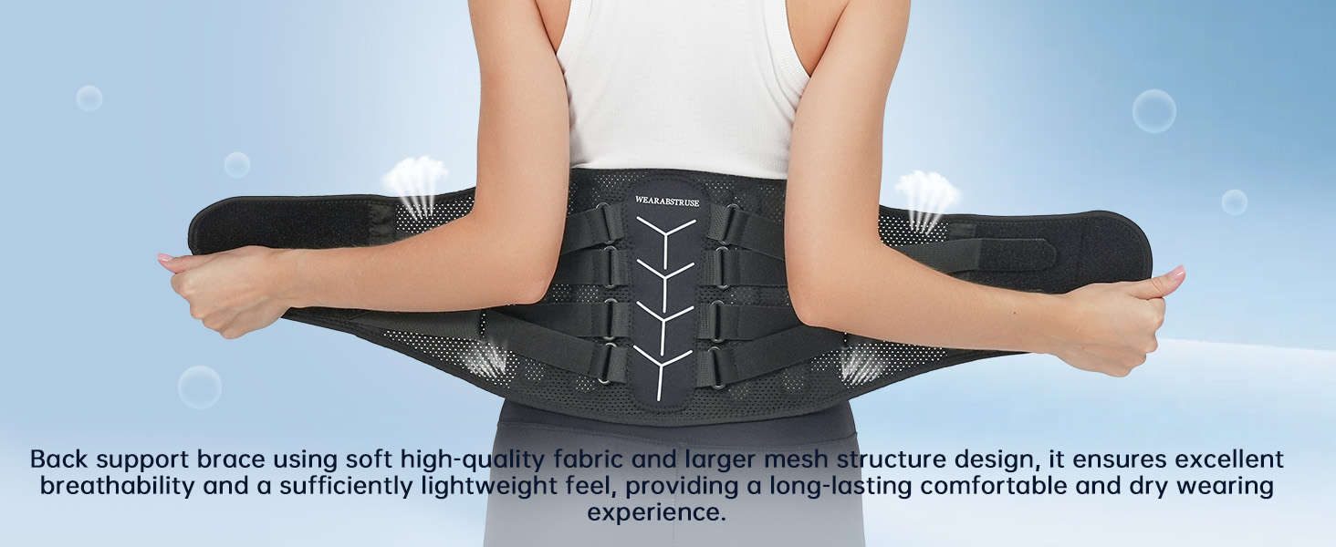 Back support brace using soft high-quality fabric and larger mesh structure design.