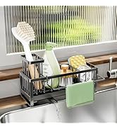 SWTYMIKI Sponge Holder for Kitchen Sink - Sink Caddy with Brush Holder Self-draining Kitchen Spon...