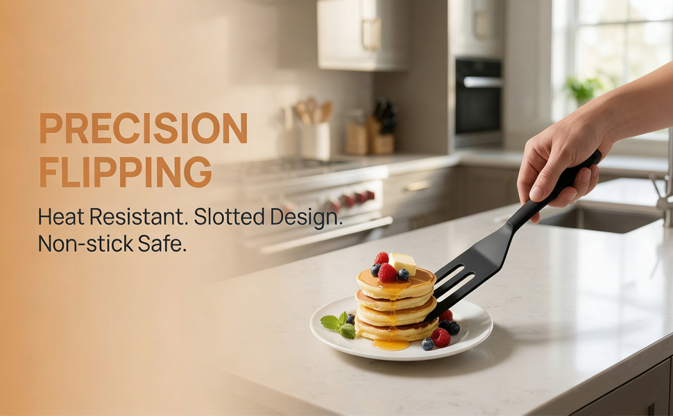 Heat Resistant. Slotted Design. Non-stick Safe.