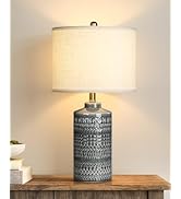 Modern Ceramic Table Lamp, 24.5" Living Room Lamps 3-Way Dimmable Gray Nightstand Lamp with White...