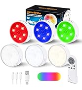 EverBrite Led Puck Lights with Remote Control, 10 RGB Colors, Rechargeable Puck Lights with Remot...