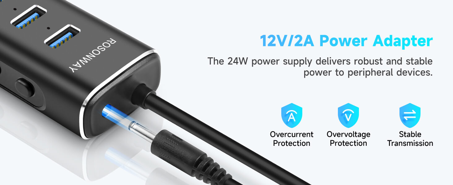 powered usb hub with 12v 2a power adapter
