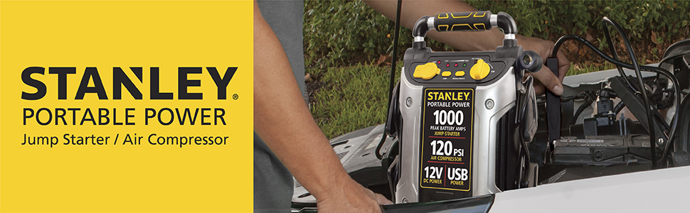 Stanley portable power jump start and air compressor.