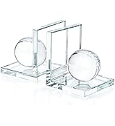 1 Pair Crystal Bookends with Crystal Ball Decorative Ornaments,L Shape Non-Skid Sturdy Book Ends ...
