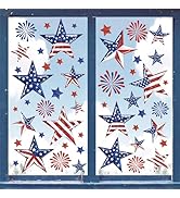 Whaline 9 Sheets 4th of July Window Clings Patriotic Window Decals Watercolor Vintage USA Star Fi...