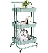 danpinera 3 Tier Rolling Utility Cart with Wheels and Handle Storage Organization Shelves for Kit...