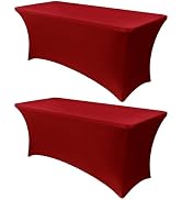 Obstal 6ft Stretch Spandex Red Table Cover for Standard Folding Tables - 2 Pack Universal Rectang...