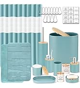 IMAVO Blue Bathroom Set,26Pcs Bathroom Accessories Set with PVEA Shower Curtain,Rugs,Trash Can,Tr...