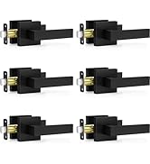 Plustool 6 Pack Matte Black Door Handles, Passage Door Levers for Hallway &amp; Closet, Interior Keyl...