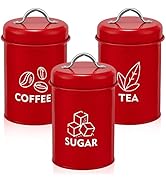 P&amp;P CHEF Red Canisters Set of 3, Metal Kitchen Canister with Lid Set for Sugar Tea Coffee, Food S...