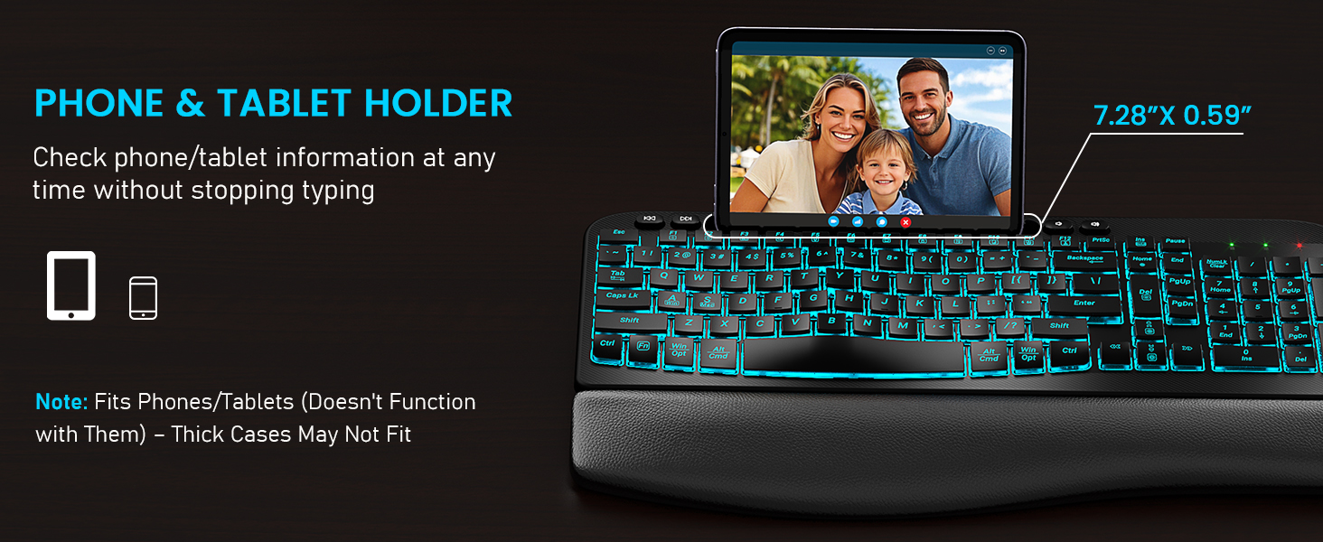 wireless keyboard with phone holder