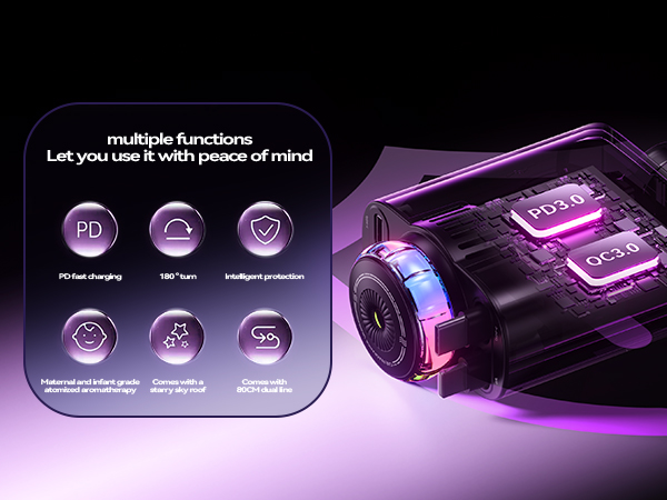 Retractable USB C Car Chargerwith 69W Fast Charging for iPhone 16 Aromatherapy and Starlight
