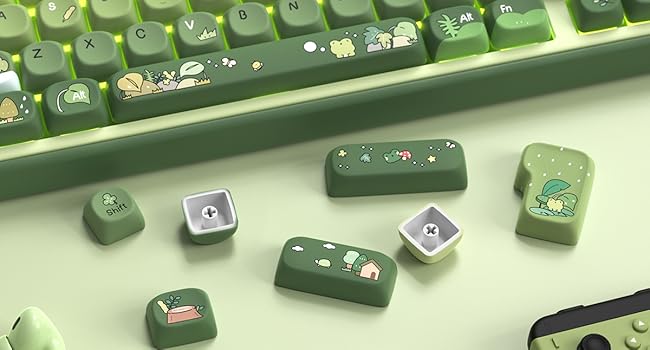 Green Frog Keycap Set, PBT Custom Keycaps 60% 75% 100%,dye Sublimation Keyboard Key caps,MOA Profile