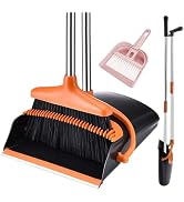 Broom and Dustpan Set with Long Handle, Windproof Stand Up Dustpan with Broom Combo for Home Kitc...