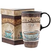 Topadorn Ceramic Travel Mug Coffee Cup Latte Mug with Lid and Color Gift Box, Perfect for Coffee ...