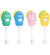 ZMRZ Toddler Toothbrush with Tongue Cleaner, Extra Soft Bristles for Kids 1+ | Dinosaur-Shaped Ba...