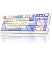 AULA 99 Keys Keyboard, Tri-Mode Bluetooth/2.4GHz/USB-C Cute Creamy Gaming Keyboard with Number Pa...