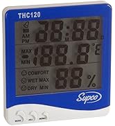 Supco THC120 Triple Display Indoor Digital Thermo-Hygrometer with Clock, 32 to 120 Degrees F