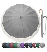 G4Free 54 Inch Large Windproof Umbrella for 2 Persons, 16 Ribs Auto Open Classic Wooden J Handle ...