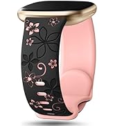 Two-Tone Floral Engraved Band Compatible with Fitbit Versa 3/4/ Sense 2 Bands, Cute Flower Soft S...