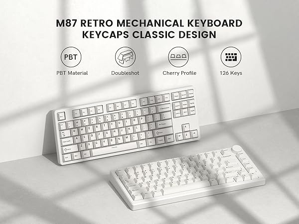Double Shot PBT keycaps Set, Retro Milky White Keyboard caps,Cherry Profile Keycap 60 75 100 Percent