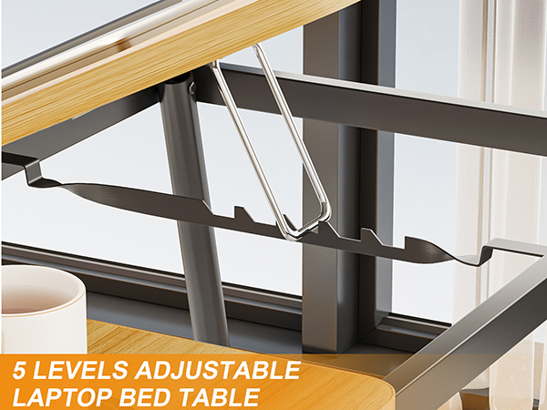 Adjustable Laptop Stand with 5 Adjustable Angles, Portable Lap Tray Table with Cup Holder